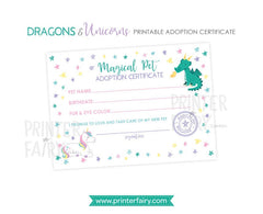 Unicorn and Dragon Adoption Center Sign & Certificate (Digital Download)