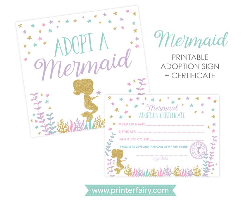 Mermaid Adoption Center Sign and Certificate (Digital Download)