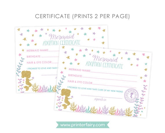 Mermaid Adoption Center Sign and Certificate (Digital Download)
