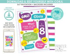 Emoji Birthday Invitation, Editable Digital Invite (5x7)