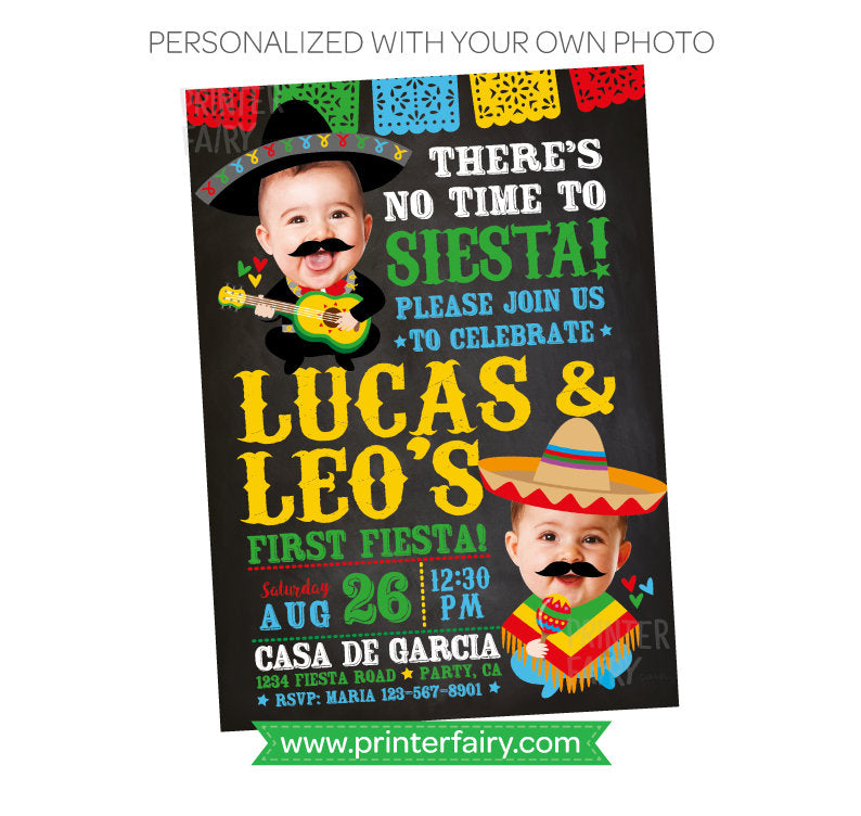 Cinco de Mayo First Birthday Invitation, Twins Fiesta, Photo (Digital Invite)