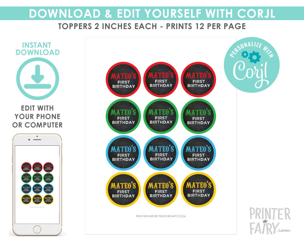 Fiesta Cupcake Toppers, Cinco de Mayo Decorations (Editable, Instant Download)