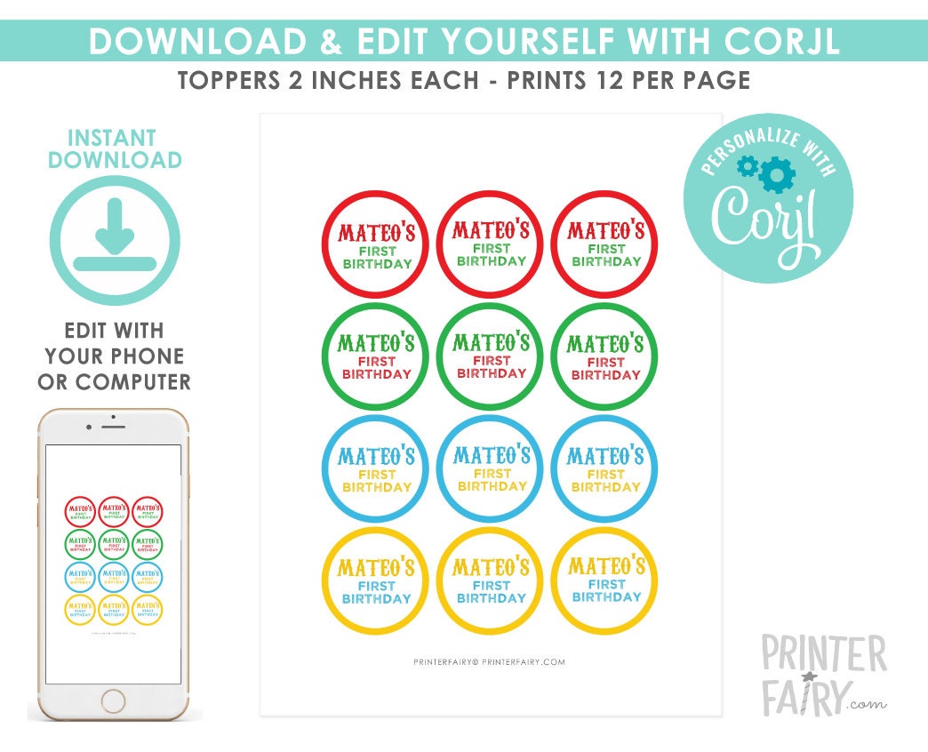 Fiesta Cupcake Toppers, Cinco de Mayo Decorations, Editable Label Template (Instant Download)