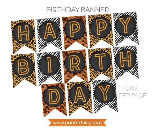 Jungle Birthday Digital Printable Banner Party Decorations, Instant Download