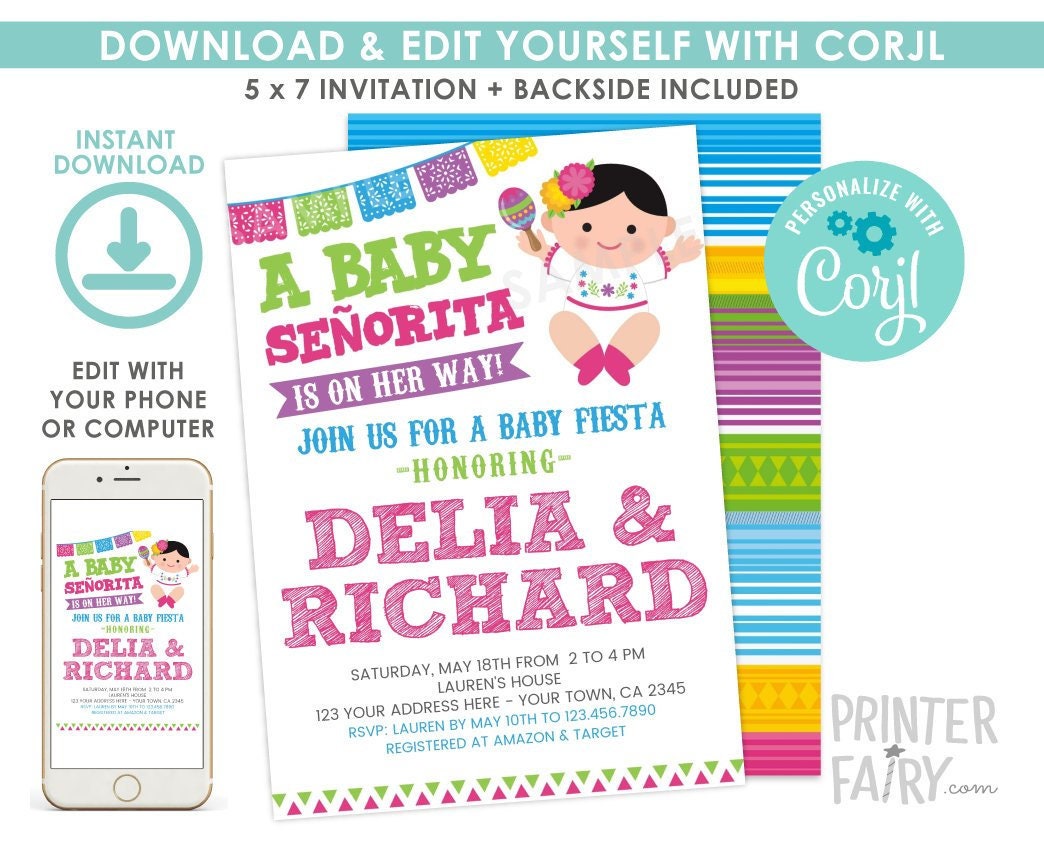 Fiesta Baby Shower Invitation, Little Señorita, Editable (Instant Download)