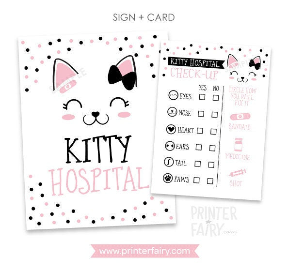 Kitty Adoption Party, Vet Checkup Sign (Instant Download)