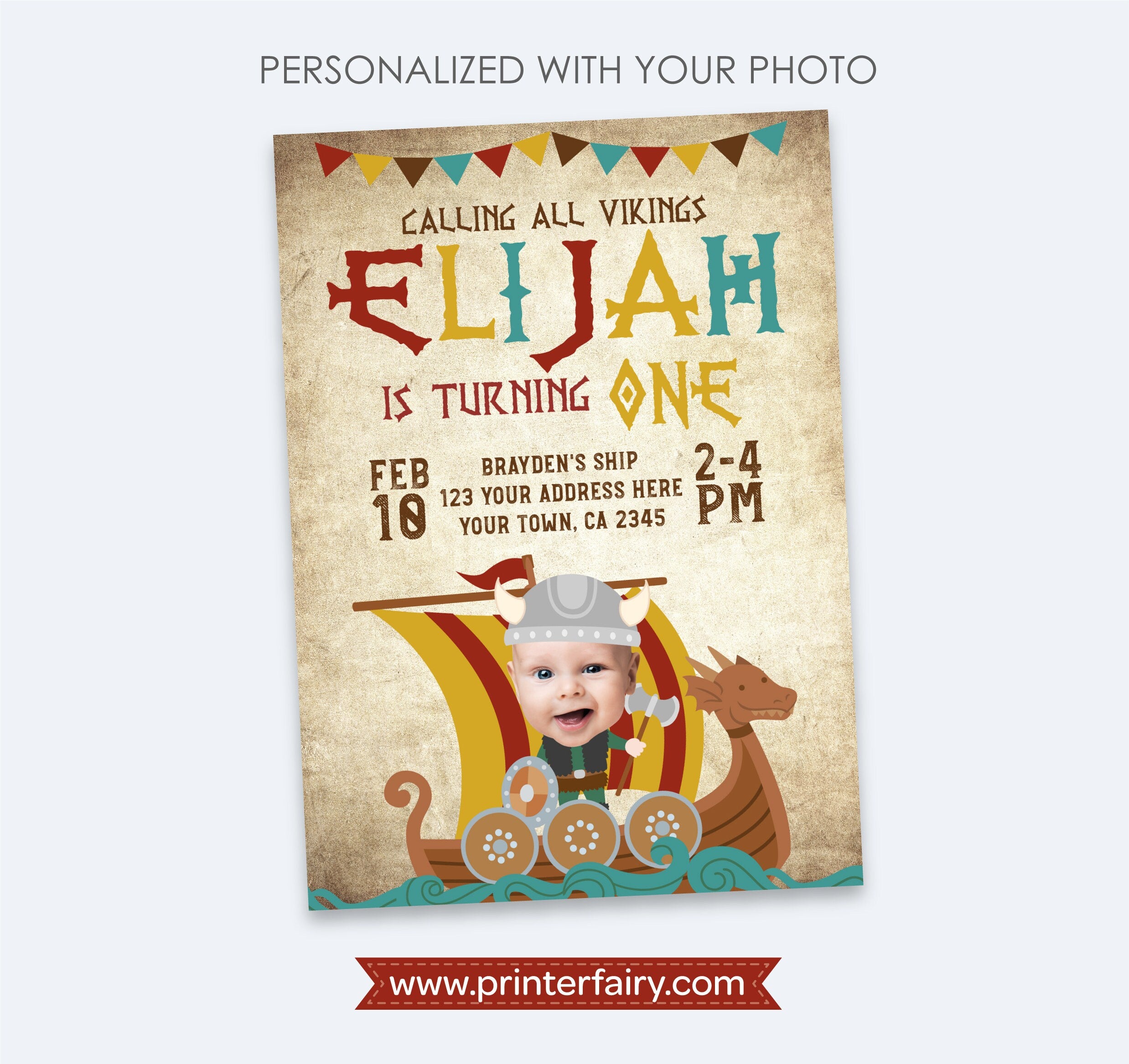 Personalized Viking Birthday Invitation with Photo (Digital)
