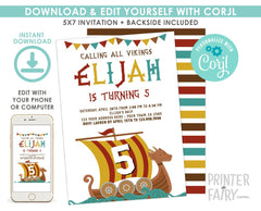 Editable Viking Birthday Invitation, Dragon Party Invite (Digital)