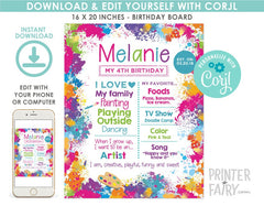 Art Party Milestones Board, Editable Birthday Template (Digital Download)