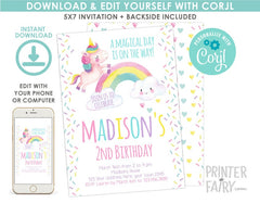 Editable Unicorn Birthday Invitation, Rainbow Sprinkles Party (Digital Invite)