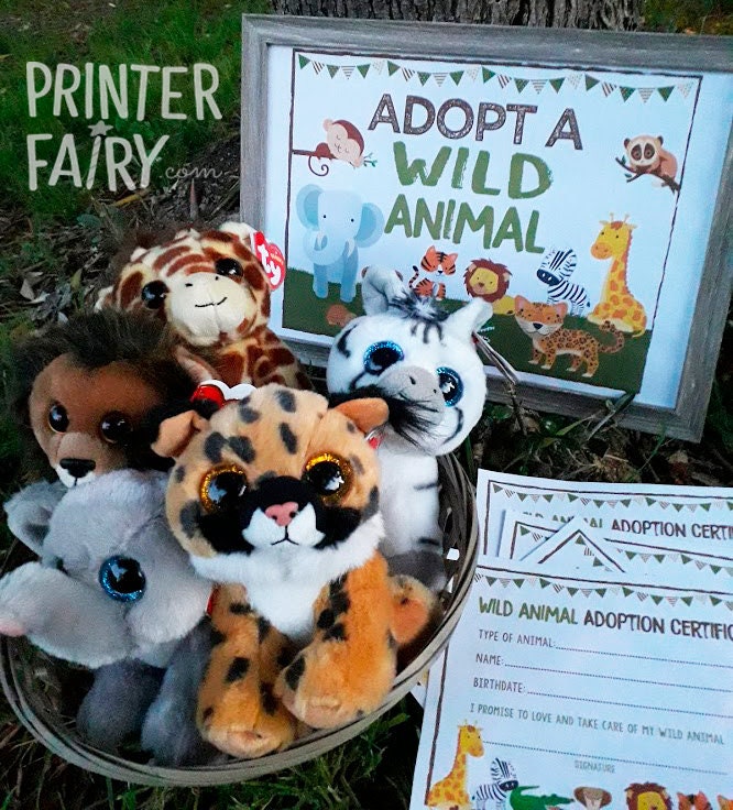 Adopt a Wild Animal Sign & Certificate, Safari Party (Printable PDF)