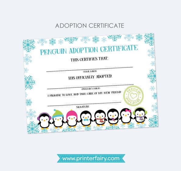 Penguin Adoption Center Sign and Certificate (Digital Files)