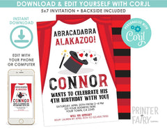 Editable Magic Show Birthday Invitation, 5x7 (Digital Invite)