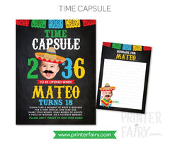 Mexican Fiesta Birthday Time Capsule with Photo Personalized Sign + Card, Digital Design