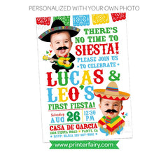 Cinco de Mayo First Birthday Invitation, Twins Fiesta, Photo (Digital Invite)