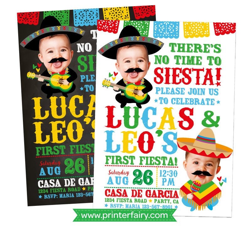 Cinco de Mayo First Birthday Invitation, Twins Fiesta, Photo (Digital Invite)