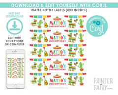 Editable Fiesta Water Bottle Labels EDITABLE TEMPLATE, Cinco de Mayo Decorations, instant download