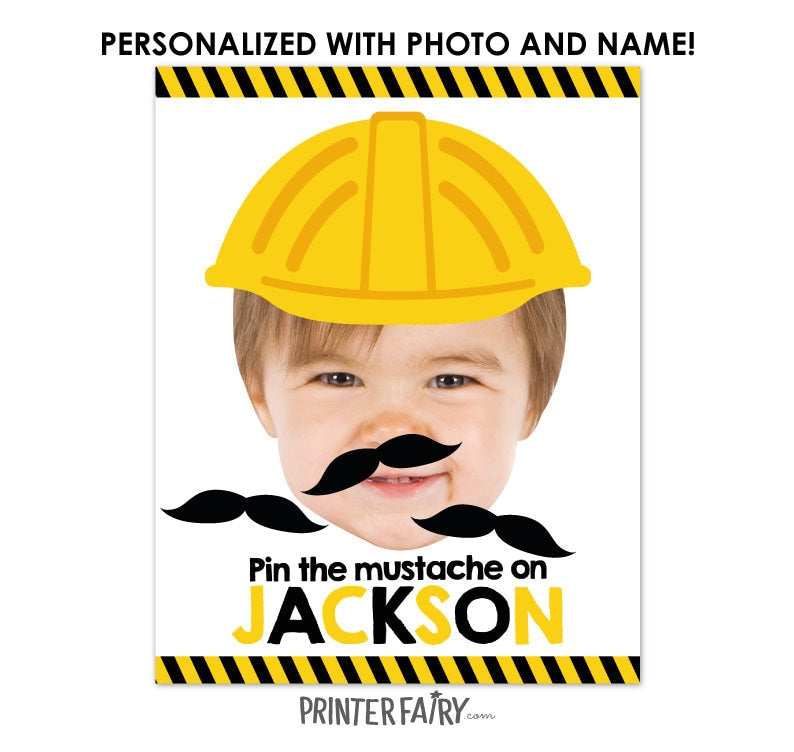 Construction Birthday Pin the Mustache Personalized Party Game, Digital Download