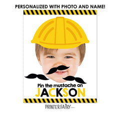 Construction Birthday Pin the Mustache Personalized Party Game, Digital Download