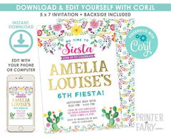 Editable Cinco de Mayo Theme Fiesta Birthday Invitation Template, Instant Download