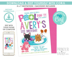 Pet Pool Pawty Invitation, Summer Birthday (Instant Download)