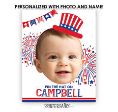 Personalized 4th of July Pin the Hat Game, Birthday Party Poster (Digital Download)