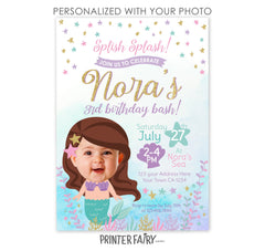 Mermaid Birthday Party Personalized Invitation with Photo, Digital or Printable Design