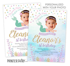 Mermaid Photo Birthday Invitation, Under the Sea Party (Digital)