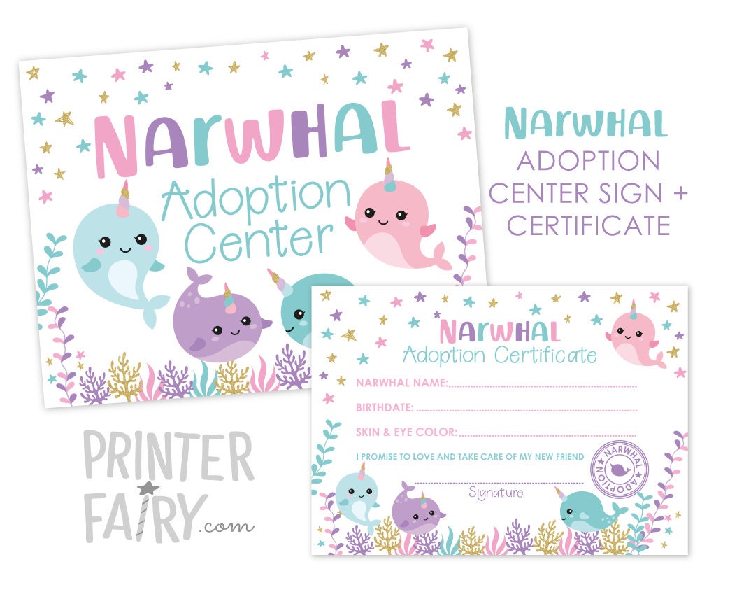 Narwhal Adoption Center Sign and Certificate (Digital Download)