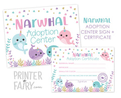 Narwhal Adoption Center Sign and Certificate (Digital Download)