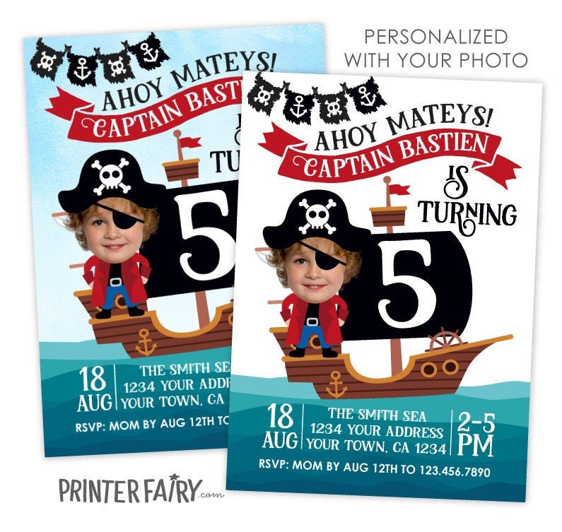Personalized Pirate Birthday Invitation with Photo (Digital Download)