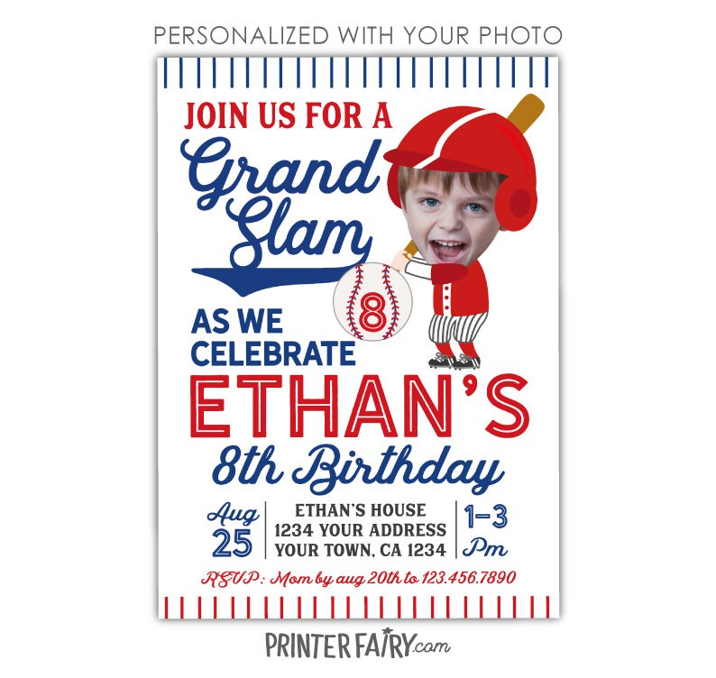 Baseball Birthday Invitation with Photo, Sports Party (Digital Printable)
