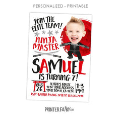 Personalized Ninja Birthday Invitation, Photo Martial Arts Party (Digital)