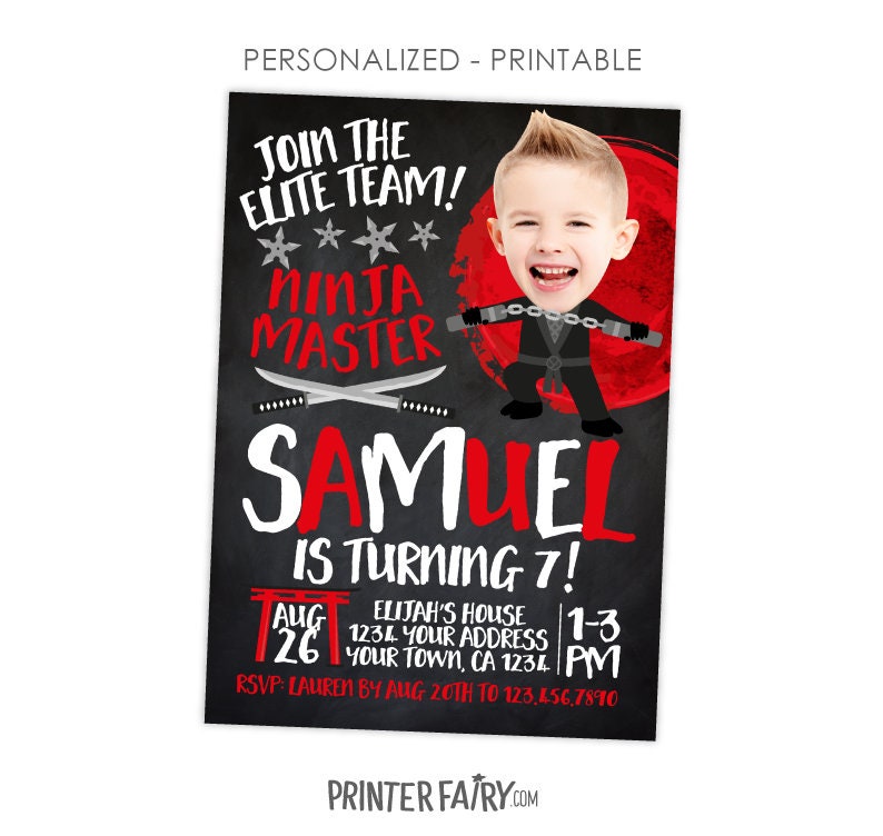 Personalized Ninja Birthday Invitation, Photo Martial Arts Party (Digital)