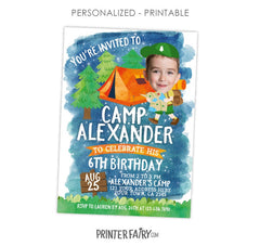 Camping Party Invitation Personalized with Photo, Digital or Printable Design