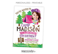 Camping Party Invitation Personalized with Photo,(Digital or Printable Invitation)
