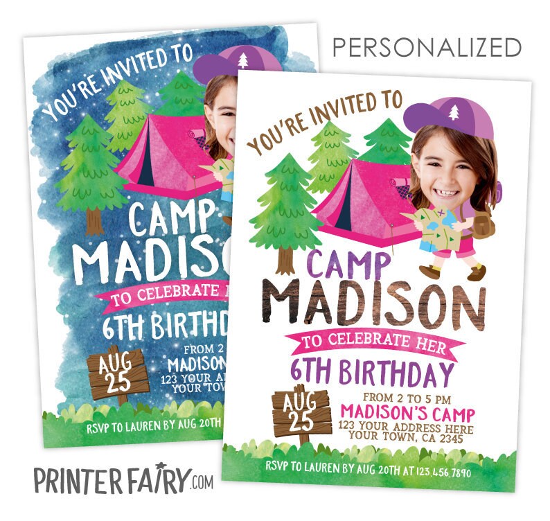 Camping Party Invitation Personalized with Photo,(Digital or Printable Invitation)