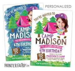 Camping Party Invitation Personalized with Photo,(Digital or Printable Invitation)