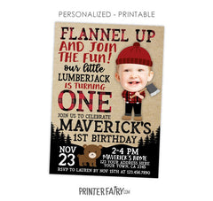 Lumberjack Birthday Invitation with Photo, Flannel Party (Digital Invite)