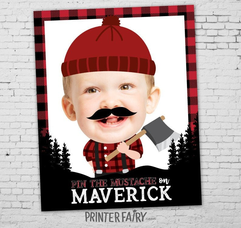 Lumberjack Personalized Pin The Mustache Party Game, Digital Printable Design