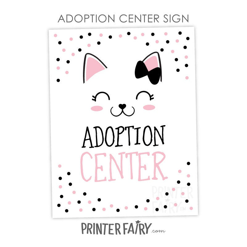 Kitty Adoption Party Bundle, Pink Black White Decor (Digital Download)
