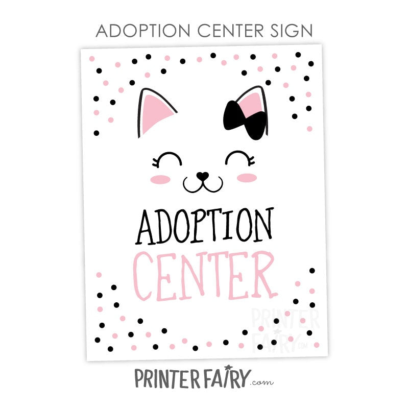 Kitty Adoption Party Bundle, Pink Black White Decor (Digital Download)