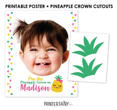 Pineapple Birthday Pin the Crown Game Personalized with your Photo, Luau Party (Digital Printable)