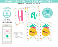 Pineapple Birthday Banner, EDITABLE Luau Party Decor (Digital Download)