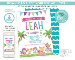 Puppy Luau Birthday Invitation, Pet Adoption Party (Digital Invite)