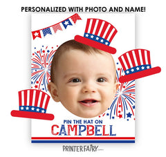 Personalized 4th of July Pin the Hat Game, Birthday Party Poster (Digital Download)