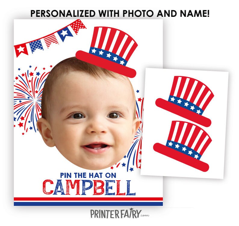 Personalized 4th of July Pin the Hat Game, Birthday Party Poster (Digital Download)