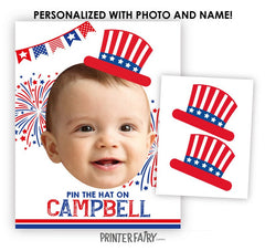 Personalized 4th of July Pin the Hat Game, Birthday Party Poster (Digital Download)