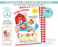 Farm Invitation EDITABLE Template, Pool Party Invitation, INSTANT DOWNLOAD