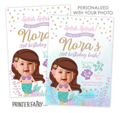 Mermaid Birthday Party Personalized Invitation with Photo, Digital or Printable Design